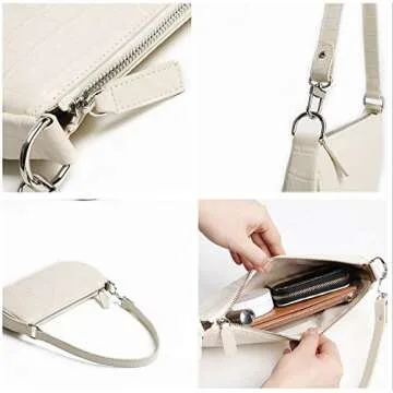 Barabum Retro Classic Clutch Shoulder Tote HandBag with Zipper Closure for Women (White)