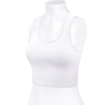 HATOPANTS Sleeveless Racerback Crop Camisole Tank Tops Cotton Basic Shirts White M