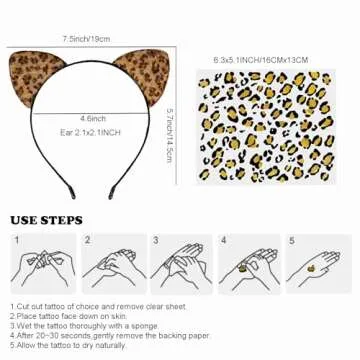 NESTRE Cheetah Ears Headband & Face Stickers Leopard Cat Ears Headpiece Leopard Print Accessories for Adult Halloween Party Cosplay Women Costume