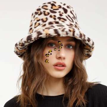 NESTRE Cheetah Ears Headband & Face Stickers Leopard Cat Ears Headpiece Leopard Print Accessories for Adult Halloween Party Cosplay Women Costume