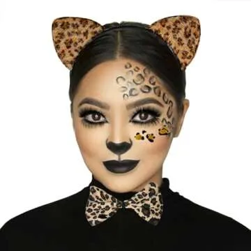 NESTRE Cheetah Ears Headband & Face Stickers Leopard Cat Ears Headpiece Leopard Print Accessories for Adult Halloween Party Cosplay Women Costume