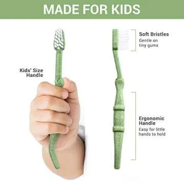 ANPEI Vegan Eco Friendly Natural Dinosaurs Inspired Kids Toothbrush Made from Plants | 100% Biodegradable and Compostable | 1% for the Planet Product, Blue/Green, Pack of 2