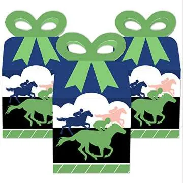 Big Dot of Happiness Kentucky Horse Derby - Square Favor Gift Boxes - Horse Race Party Bow Boxes - S...