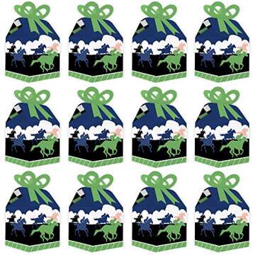 Big Dot of Happiness Kentucky Horse Derby - Square Favor Gift Boxes - Horse Race Party Bow Boxes - Set of 12