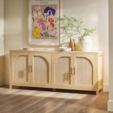 Walker Edison Modern 70" Reeded Sideboard, Credenza with Doors for Kitchen, Dining Room, Media and G...