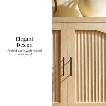 Walker Edison Modern 70" Reeded Sideboard, Credenza with Doors for Kitchen, Dining Room, Media and Game Storage, Buffet Cabinet with Cord Management, 16" D X 30" H, Coastal Oak