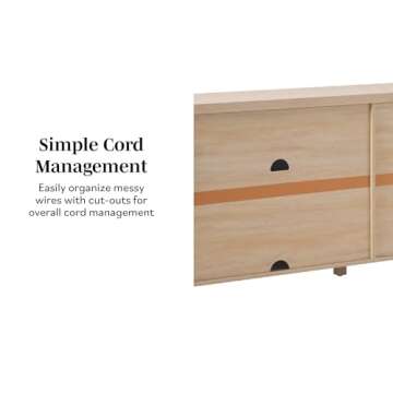 Walker Edison Modern 70" Reeded Sideboard, Credenza with Doors for Kitchen, Dining Room, Media and Game Storage, Buffet Cabinet with Cord Management, 16" D X 30" H, Coastal Oak