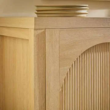 Walker Edison Modern 70" Reeded Sideboard, Credenza with Doors for Kitchen, Dining Room, Media and Game Storage, Buffet Cabinet with Cord Management, 16" D X 30" H, Coastal Oak