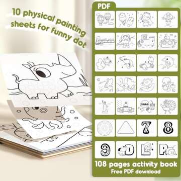 Jar Melo Washable Dot Markers, 6 Colors Dot Paints with 108 PDF & 10 Physical Activity Papers, Non-T...