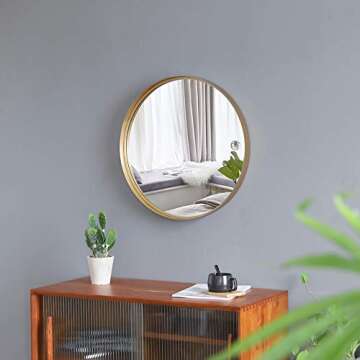 VINGLI 20" Gold Framed Mirror, Mid Century Modern Mirror Round Gold Trimmed Mirror Small Circle Mirr...