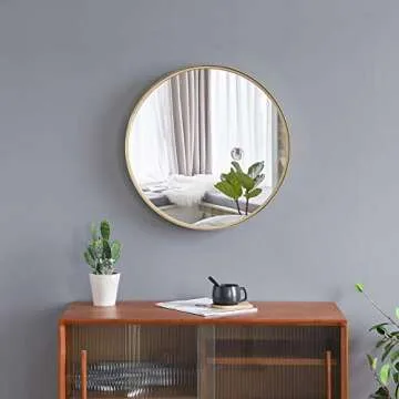 VINGLI 20" Gold Framed Mirror, Mid Century Modern Mirror Round Gold Trimmed Mirror Small Circle Mirrors For Nursery,Decorative Gold Circular Mirrors for Wall Decor,Small Metal Framed Mirror for Vanity