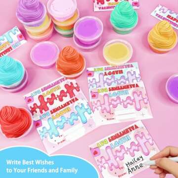 AMENON 28 Pack Butter Slime Kit Valentine Gifts for Kids with 28 Cards Putty Colorful Stress Relief Toy Valentines Toy for Kids Classroom Exchange Gifts School Games Prizes Party Favor Boys Girls