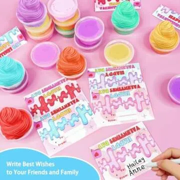 AMENON 28 Pack Butter Slime Kit Valentine Gifts for Kids with 28 Cards Putty Colorful Stress Relief Toy Valentines Toy for Kids Classroom Exchange Gifts School Games Prizes Party Favor Boys Girls