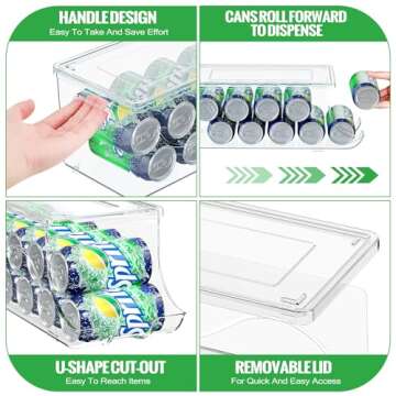 SCAVATA Soda Can Organizer for Refrigerator, Stackable Canned Food Pop Cans Container Can Holder Dispenser with Lid for Fridge Pantry Rack Freezer, Clear Plastic Storage Bins (Hold 20 Cans)