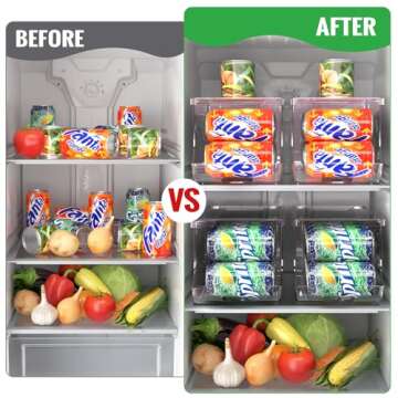 SCAVATA Soda Can Organizer for Refrigerator, Stackable Canned Food Pop Cans Container Can Holder Dispenser with Lid for Fridge Pantry Rack Freezer, Clear Plastic Storage Bins (Hold 20 Cans)