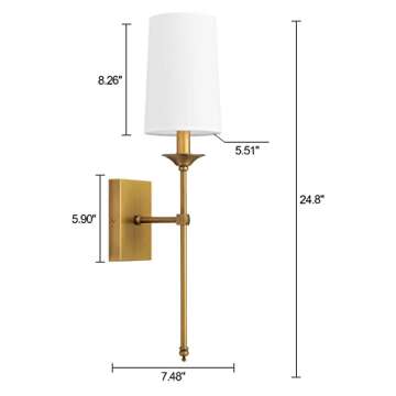 TERLEENART Hardwired Fabric Wall Sconces Set of 2, Mid Century Candlestick Style Wall Light Fixtures...