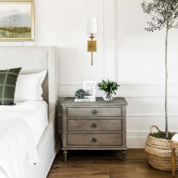 TERLEENART Hardwired Fabric Wall Sconces Set of 2, Mid Century Candlestick Style Wall Light Fixtures with Pure White Cylindrical Shade and Antique Brass Long Slim Stem,for Bathroom Bedroom Living Room