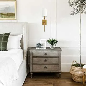 TERLEENART Hardwired Fabric Wall Sconces Set of 2, Mid Century Candlestick Style Wall Light Fixtures with Pure White Cylindrical Shade and Antique Brass Long Slim Stem,for Bathroom Bedroom Living Room