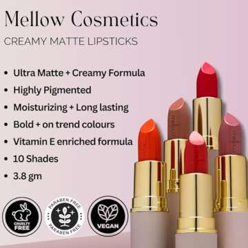 Mellow Cosmetics Creamy Matte Lipstick in Vibrant Shades