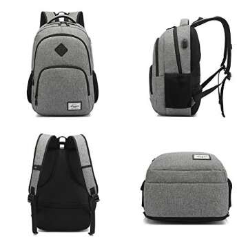 Backpack for College Girls,School Bookbag for Teenager,Backpack for School,High Middle School Laptop Daypack Women and Men,15.6 inch Compouter Backpack with USB port for Work Travel Business (Gray)