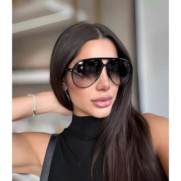 GUVIVI Retro Aviator Sunglasses for Women Men Oversized Classic 70s Vintage Trendy Square Aviators Tortoise Sun Glasses
