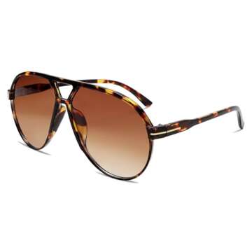 GUVIVI Retro Aviator Sunglasses for Women Men Oversized Classic 70s Vintage Trendy Square Aviators Tortoise Sun Glasses