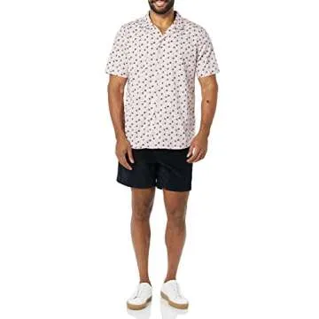 Amazon Essentials Men's Slim-Fit Short-Sleeve Button-Down Vacation Shirt, Lavender Palm Leaf Print, Small