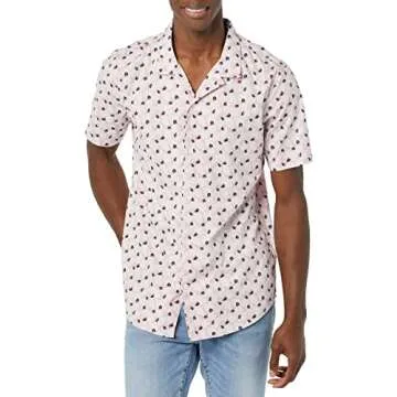 Amazon Essentials Men's Slim-Fit Short-Sleeve Button-Down Vacation Shirt, Lavender Palm Leaf Print, Small