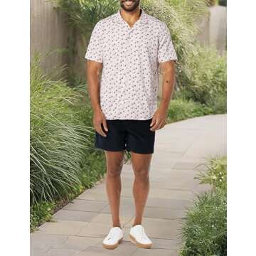 Amazon Essentials Men's Slim-Fit Short-Sleeve Button-Down Vacation Shirt, Lavender Palm Leaf Print, Small