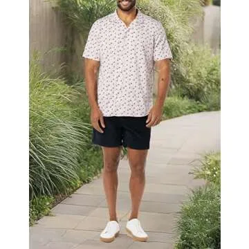 Amazon Essentials Men's Slim-Fit Short-Sleeve Button-Down Vacation Shirt, Lavender Palm Leaf Print, Small