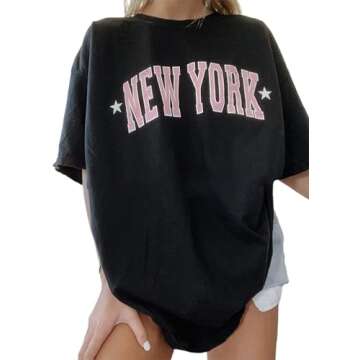 Remidoo Women’s Casual Short Sleeve Graphic Oversized T Shirt - Black X-Large