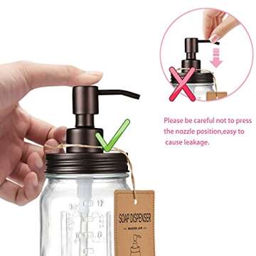 Amolliar Mason Jar Liquid Soap Dispensers, Rustproof Stainless Steel Mason Jar Lid Pump, Refill Hand Soap, Lotions, Dish Soap, Liquid Soap, Bath Soap, Farmhouse Decor for Bathroom, Kitchen 2PC(Bronze)