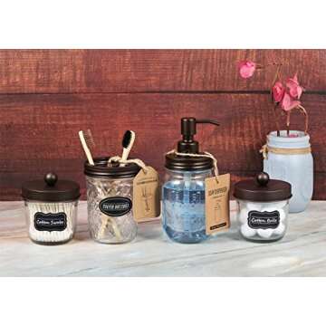 Amolliar Mason Jar Liquid Soap Dispensers, Rustproof Stainless Steel Mason Jar Lid Pump, Refill Hand Soap, Lotions, Dish Soap, Liquid Soap, Bath Soap, Farmhouse Decor for Bathroom, Kitchen 2PC(Bronze)