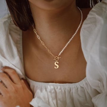14K Gold Plated Pearl Initial Necklace Elegant Hypoallergenic