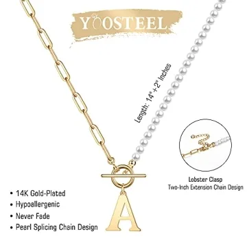 14K Gold Plated Pearl Initial Necklace Elegant Hypoallergenic
