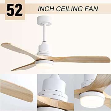 CACI Mall 52'' Wood Ceiling Fan with Light and Remote Control, 6-Speed,Timing function with Quiet，...