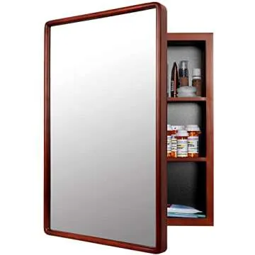 Farmhouse Wood Frame Bathroom Medicine Cabinet with Mirror, 24''x16'' - Vanity Mirror for Recess or Surface Mounted Installation (Brown)