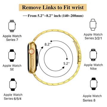 MioHHR Slim Metal Band Compatible with Apple Watch Band 42mm(Series 10) 41mm 40mm 38mm,Dressy Stainless Steel Chain Strap for Women iWatch Bands Series 9 8 7 6 5 4 3 2 1 SE,Gold