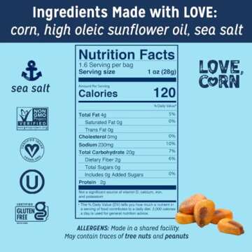 LOVE CORN Sea Salt 1.6oz x 10 Bags - Delicious Crunchy Corn - Healthy Family Snacks - Gluten Free, K...