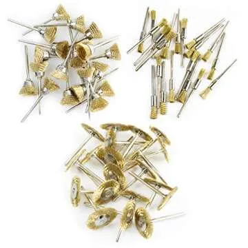 PHYHOO Brass Wire Brushes Cup Wheels Polish Cleaning Brush Kit Polishing Attachment Die Grinder Rotary Tools Accessories 3 MM Mandrel 60 Pieces