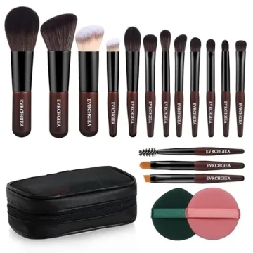 Travel Makeup Brush Set – 15 Mini Brushes and 2 Puffs for Complete Makeup Applications