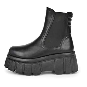 READYSALTED Women's Black Large Cleat Extra Platform Chunky Sole Ankle High Pull On Chelsea Fashion Boots (LILU30-BK,US7)