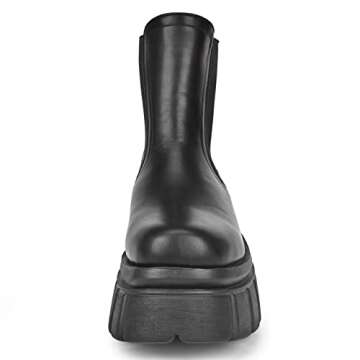 READYSALTED Women's Black Large Cleat Extra Platform Chunky Sole Ankle High Pull On Chelsea Fashion Boots (LILU30-BK,US7)