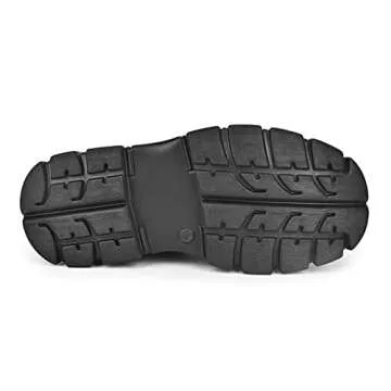 READYSALTED Women's Black Large Cleat Extra Platform Chunky Sole Ankle High Pull On Chelsea Fashion Boots (LILU30-BK,US7)