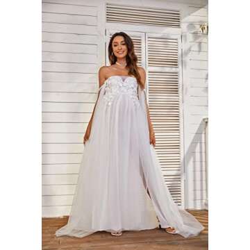 BATHGOWN Women's Off The Shoulder Elegant Fitted Maternity Gown Flare Sleeve Slim Fit Maxi Photograp...