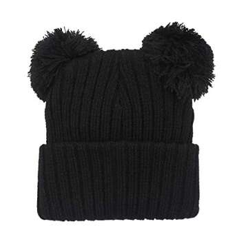 Toddler Girls Winter Beanie Hats with Pom Poms Warm Knit Baby Cap with Cute Mouse Ears Bowknot Black