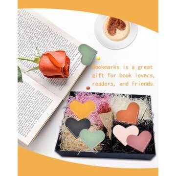 Leather Heart Bookmarks, Cute Corner Page Book Marks for Kids Women Book Accessories for Reading Lovers Teacher Handmade Gifts for School Office Home Supplies