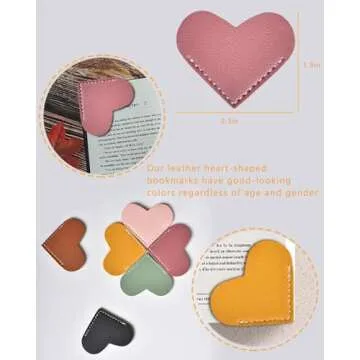Leather Heart Bookmarks, Cute Corner Page Book Marks for Kids Women Book Accessories for Reading Lovers Teacher Handmade Gifts for School Office Home Supplies