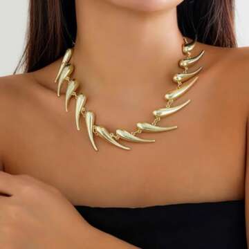 Spike Chokers for Women Girls Choker Goth Necklaces Mens Chain Choker Collar Punk Streetwear Handmade Adjustable Vintage Rivet Jewelry (Gold)