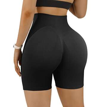 OMKAGI Women Seamless Booty Shorts Butt Lifting 5" High Waisted Workout Shorts(L,SL933-Black)